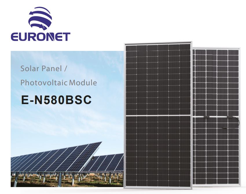 پنل خورشیدی یورونت مدل E-N580BSC | توان 580 وات | تکنولوژی N-Type دبل گلس بیفیشیال