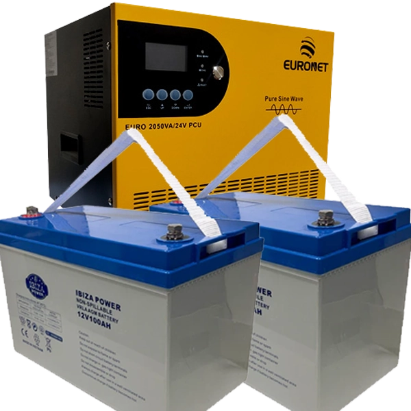 پکیج برق اضطراری یورونت 2050VA + دو باتری AGM ایبیزا 100Ah