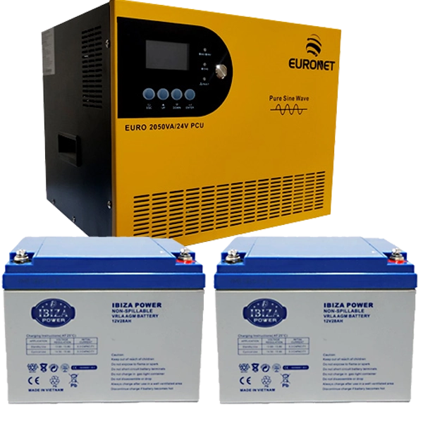 پکیج برق اضطراری یورونت 2050VA + دو باتری AGM ایبیزا 28Ah | ظرفیت مؤثر 333Wh