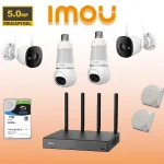 پکیج دوربین مداربسته بی‌سیم Imou 5MP شامل ۲ دوربین لامپی چرخشی، ۲ دوربین بولت، NVR وایرلس، دید در شب رنگی و نصب فوق‌سریع بدون کابل‌کشی.