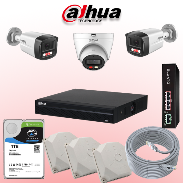 پکیج ۳ دوربین تحت شبکه داهوا ۴ مگاپیکسل با Smart Dual Light، میکروفون داخلی و NVR هوشمند. انتخاب اقتصادی و حرفه‌ای برای نظارت دقیق.