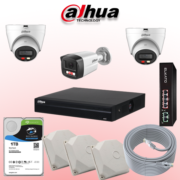 پکیج دوربین مداربسته داهوا ۴ مگاپیکسل شامل ۲ دوربین دام و ۱ بولت، مناسب مغازه‌های کوچک، ویترین، پارکینگ مجتمع‌های کم‌واحد و فضاهای بیرونی. انتخاب مهندسی‌شده با مشاوره تخصصی.