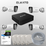 پکیج ۴ دوربین بولت الکاتو PoE با تصویر Full HD، بدنه IP67، میکروفن داخلی و انتقال تصویر پایدار. IP واقعی اقتصادی با گارانتی ۲۶ ماهه.