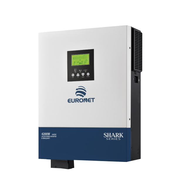 اینورتر هیبریدی خورشیدی EURONET Shark 4200W مدل E‑SK4224V1 با MPPT قدرتمند 120A، پشتیبانی باتری لیتیومی و سرب‌اسیدی، قابلیت Feed‑in به شبکه، وای‌فای داخلی و طراحی حرفه‌ای برای خانه، ویلا و کسب‌وکار. مناسب قطعی برق و سیستم‌های هیبریدی پیشرفته.