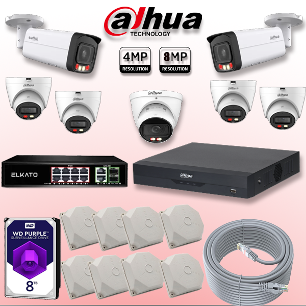 پکیج دوربین مداربسته داهوا مخصوص طلافروشی با فناوری WizSense، دوربین زوم اپتیکال، تشخیص چهره، Dual Light و هارد 8 ترابایت WD Purple.