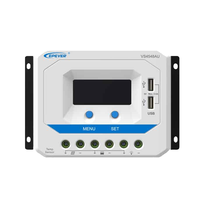 شارژ کنترلر خورشیدی 45 آمپر VS4548AU برند EPEVER با تکنولوژی PWM، مناسب سیستم‌های 12/24/36/48 ولت و پنل‌های Voc کمتر از 96V. مشخصات کامل و راهنمای انتخاب.