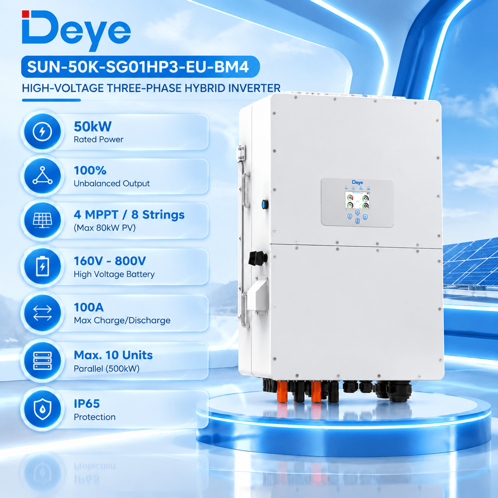 اینورتر هیبریدی 50 کیلووات Deye مدل SUN-50K-SG01HP3-EU-BM4 سه‌فاز ولتاژ بالا